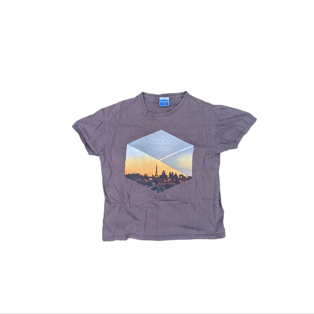 Gray Paris Eiffel Tower Screen Printed Tee Short Sleeve T-shirt Size Small